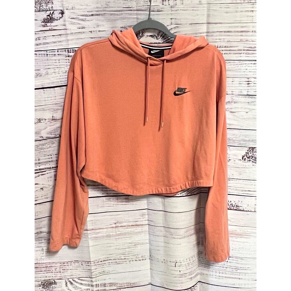 Nike Sportswear Womens Cropped Pullover Hoodie Size M Dusty Coral Pink Black